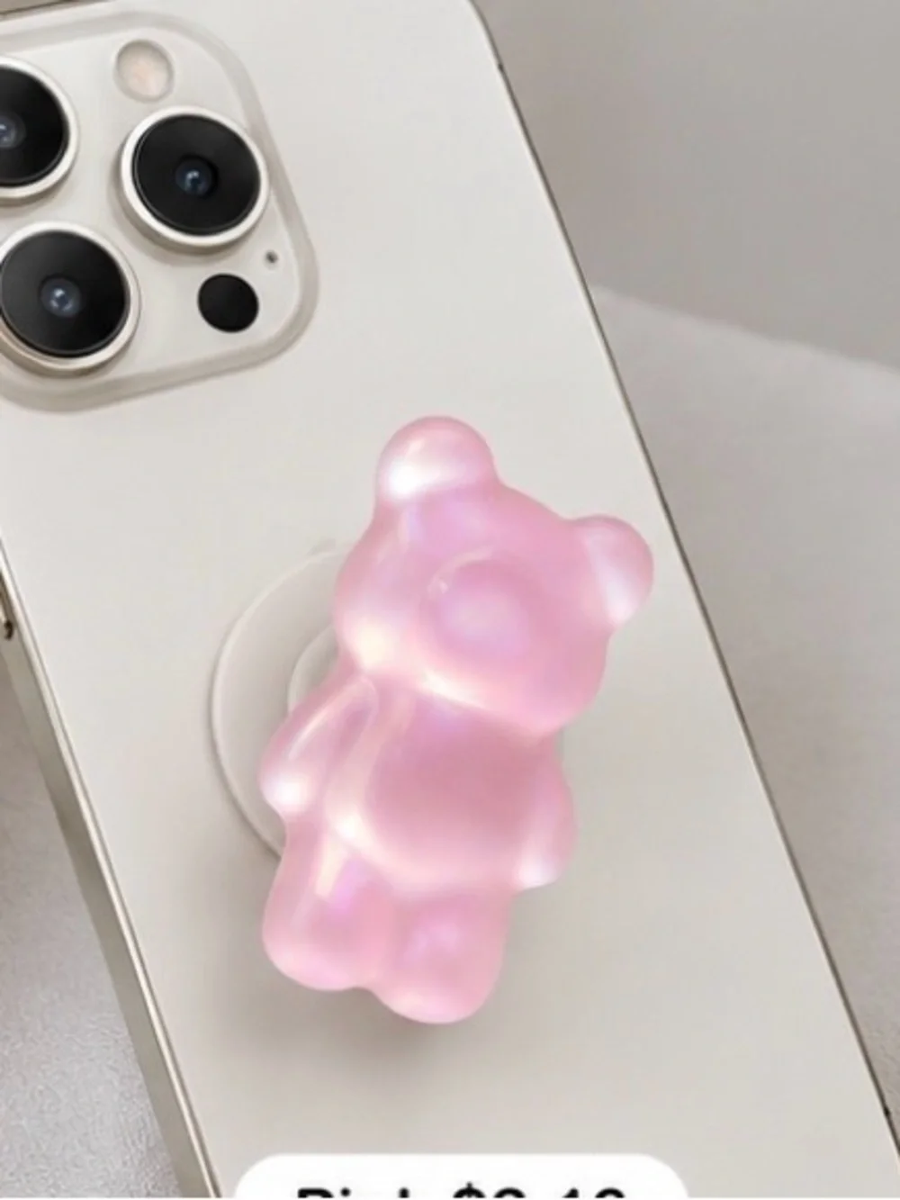 Iridescent Gummy Bear Phone Grip – White